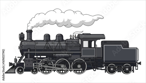 Vintage Locomotive Illustration A Detailed Depiction of a Classic Steam Train
