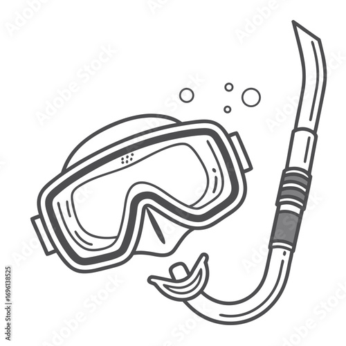 Vector art of diving mask and snorkel, underwater adventure gear, summer vacation concept