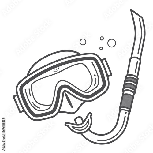 Vector art of snorkel and diving mask, essential equipment for underwater exploration and recreation