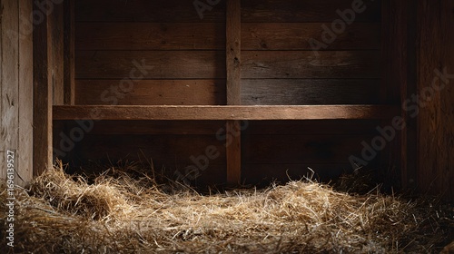 Artistic abandoned contemporary chicken coop with fresh oak timber and hay bedding creating a serene and minimalist rural design