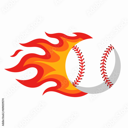 Flaming baseball illustration with a fiery tail on a white background, representing a fast pitch