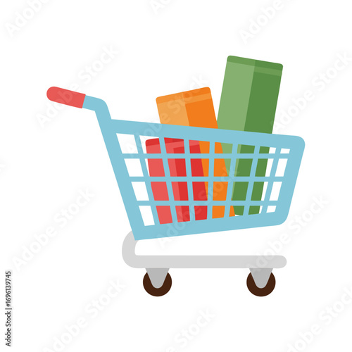 Shopping cart icon with colorful boxes, perfect for e-commerce or retail business applications