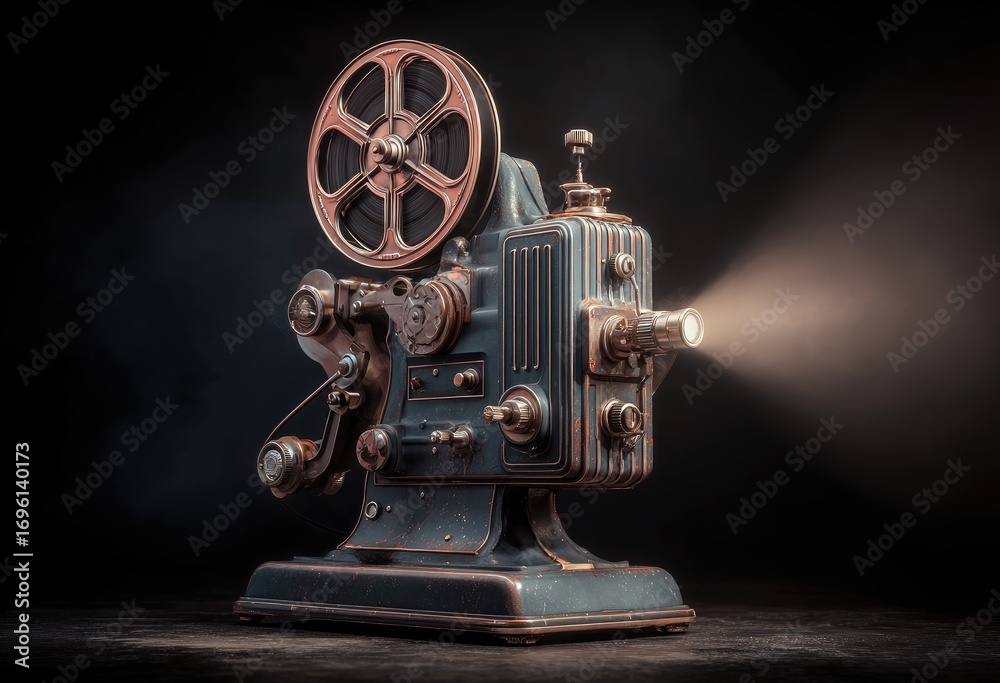Fototapeta premium Antique movie projector beams light