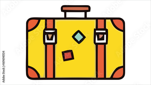 Simple flat design icon of a bright yellow travel suitcase, a classic baggage symbol for holiday, adventure, and tourism concepts