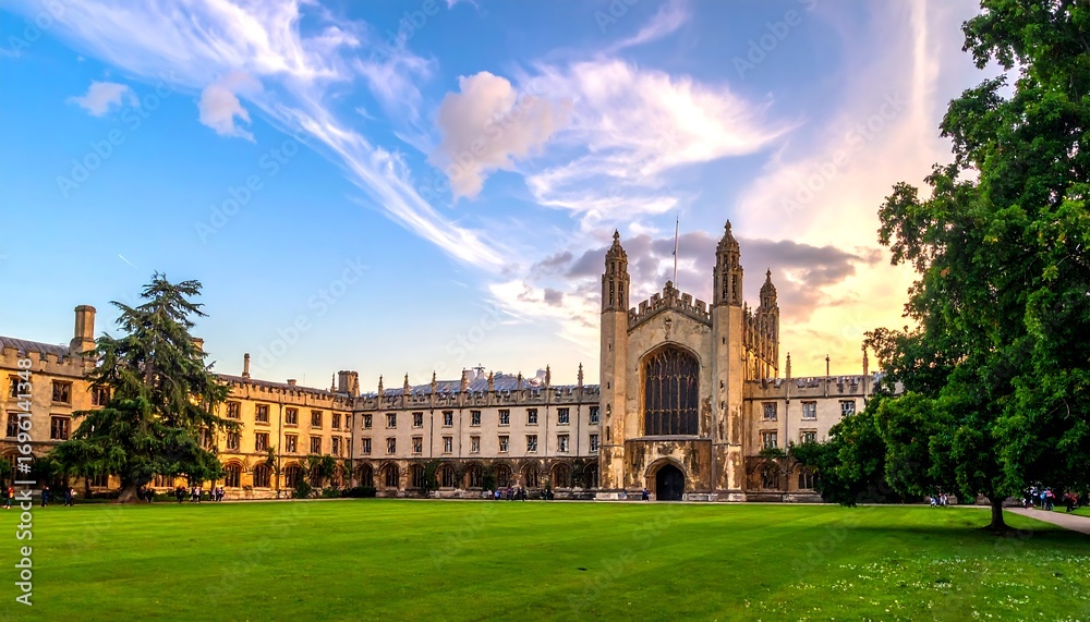 Fototapeta premium A grand college quadrangle at sunset