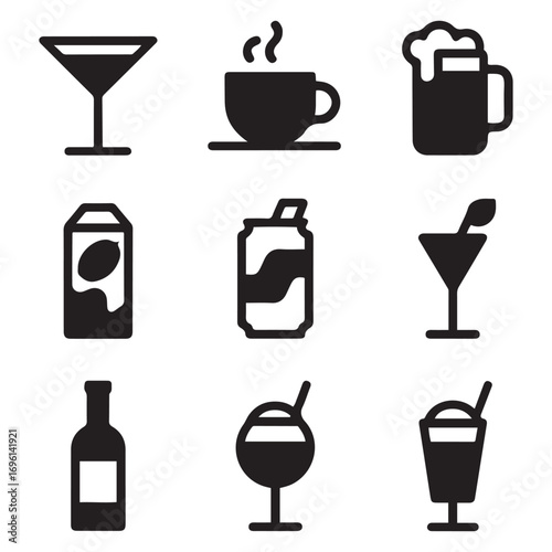 Set of drink icon or logo isolated sign symbol vector illustration. Vector black silhouette. with white background