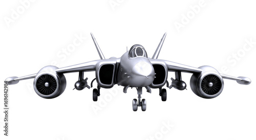metallic fighter jet chrome 3d model for futuristic game design, isolated on transparent background