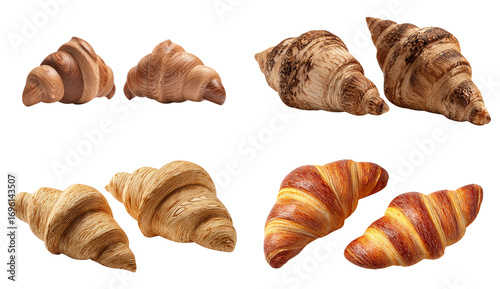 Four croissant isolated on transparent background, showcasing the flaky layers and goldenbrown crust of the delicious pastry