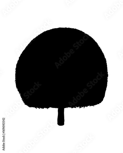 Silhouette of Round shaped tree isolated on white background
