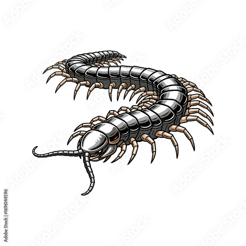 Vector illustration of a centipede with a white background