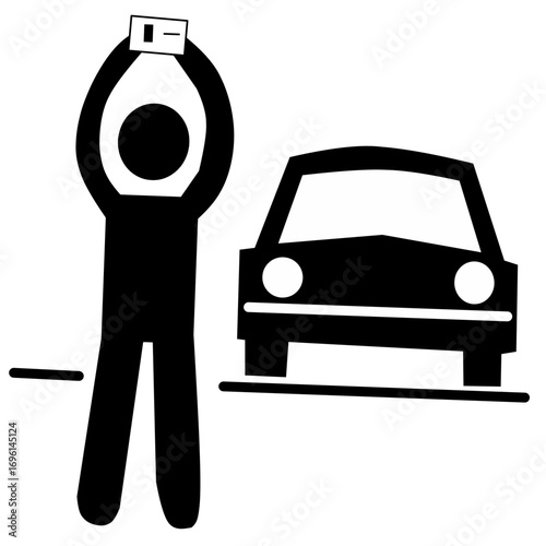 Man Getting Car License from Driving School Lesson Stick Figure Pictogram Icon