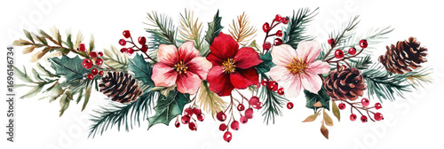 PNG Winter flower garland flowers illustration watercolor.