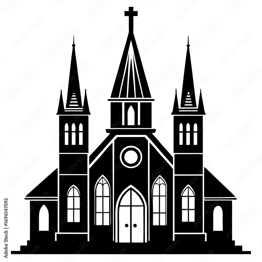 Fototapeta premium Gothic Cathedral a simple vector clean black silhouette design white background