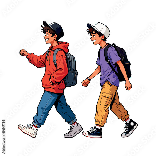 two young boy run illustration design
