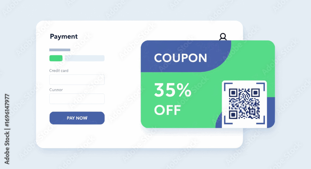 Fototapeta premium Payment interface with a 35% off coupon and QR code.