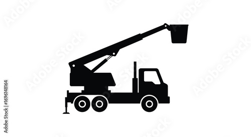 a crane truck silhouette with extended arm and bucket