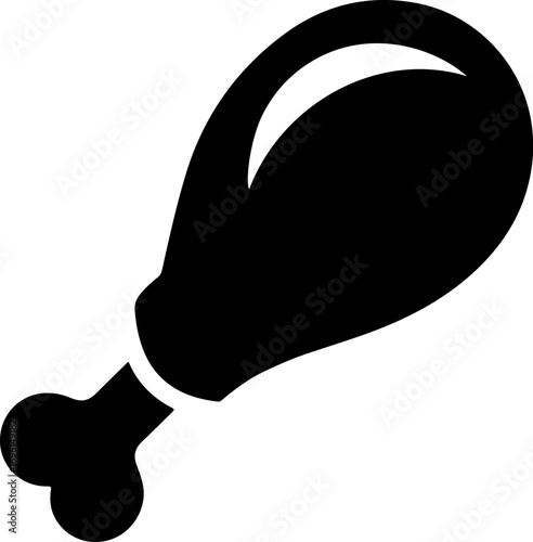 Simple black silhouette icon of a cooked chicken drumstick food symbol on white vector