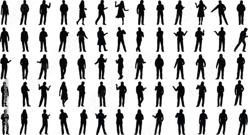 Human Silhouette Vector Set Featuring 80 Diverse Standing, Walking, and Gesturing Poses for Animation, Design, and Body Language Study