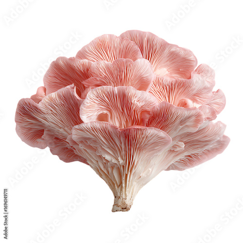 Pink mushroom grows under soft sunlight PNG