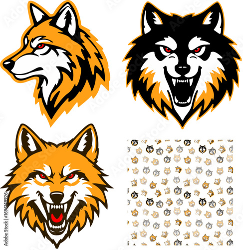 A set of vector wolf images