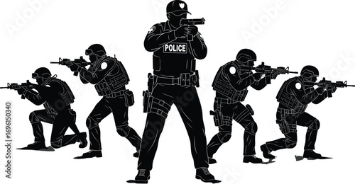 police silhouette,tactical gear,armed officer,security team,combat pose,law enforcement,police unit,weapon ready,gun silhouette,defense force,SWAT team,police gear,armed team,combat unit,police weapon