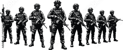police,silhouette,tactical,armed,security,gear,weapon,rifle,combat,officer,force,unit,law,enforcement,team