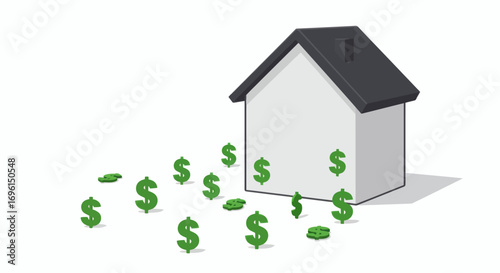 House with money symbolizing real estate investment and housing market economic value