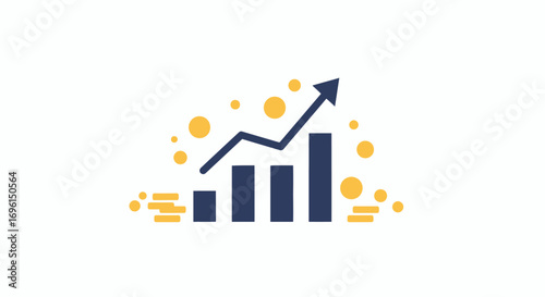 Financial bar chart with upward arrows showing market success and corporate economic growth