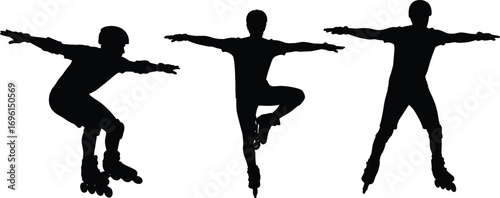 Rollerblading Silhouette Vector Set of Dynamic Skaters in Motion with Helmets and Poses for Sports, Safety, and Design Use