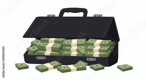 Briefcase full of cash symbolizing corporate finance, liquidity, and high-value economic transactions