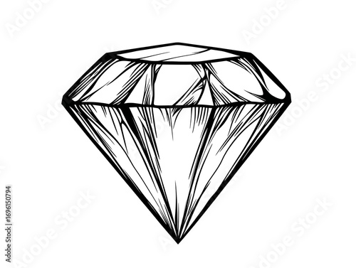 Radiant Diamond A Striking Black and White Gem Illustration for Crafting & Decor