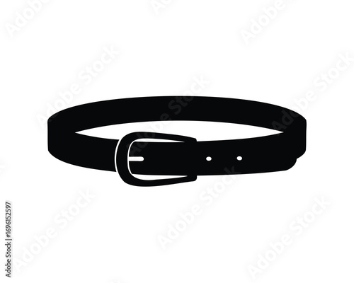 A sleek black belt with a classic buckle design on a white background