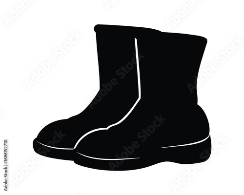 Pair of heavy duty black waterproof industrial work boots for protection