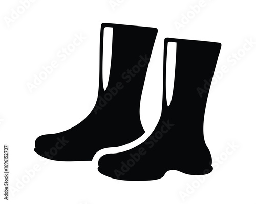 Stylized black silhouette illustration of two boots on a white background