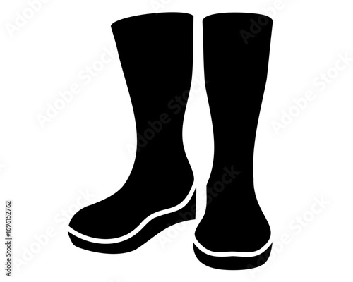 Stylized silhouette of black boots with white soles, showcasing winter footwear fashion