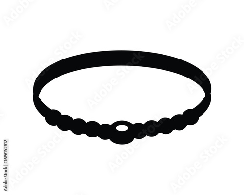 Elegant black bead necklace with central pendant and rounded band silhouette