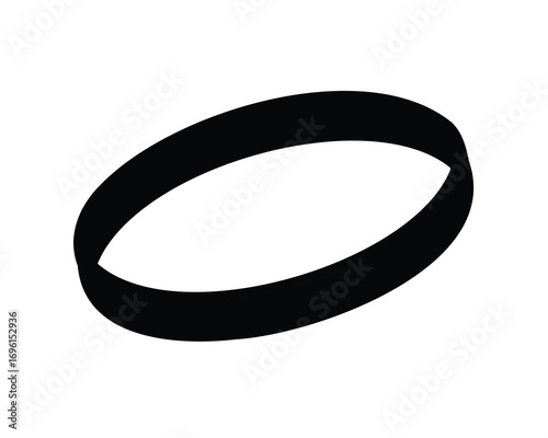 Black ring tilted on a white background, simple minimalist style