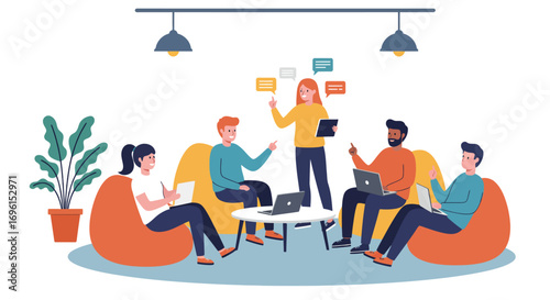 Group of People Collaborating in Modern Office Setting.