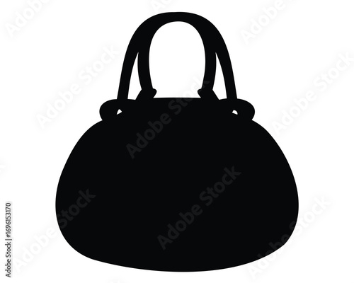 Silhouette of a classic round handbag with handles, isolated on white background