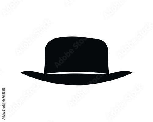 Simple silhouette of a classic black bowler hat on a white background