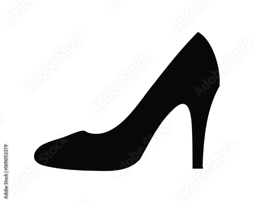 Elegant black silhouette of a high heel shoe on a white background