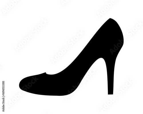 Black silhouette of a high heel shoe against a white background.
