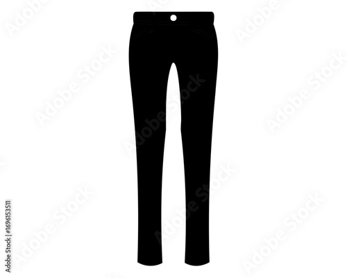 Black trousers with a single button displayed on a plain white background