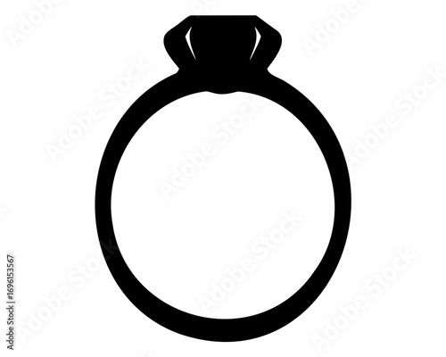 Elegant black and white silhouette of a diamond engagement or wedding ring