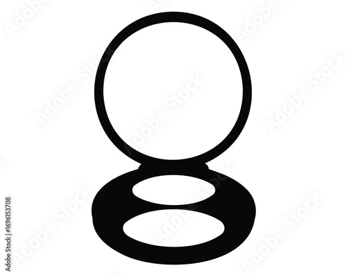Black silhouette of a compact mirror with two sections on white background