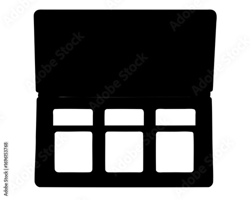 Black silhouette of an open makeup palette with three empty compartments