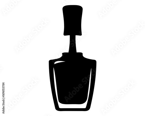 Black silhouette of nail polish bottle with brush on a white background