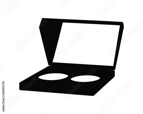 Elegant black and white makeup compact case with mirror and two wells