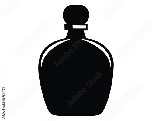 Elegant monochrome silhouette illustration of a vintage liquor or spirits bottle