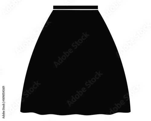 Minimalist black Aline skirt illustration with waistband detail and wavy hemline